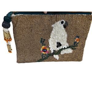 Miss Albright Anthropologie Beaded Clutch Bag Metallic Gold Bird